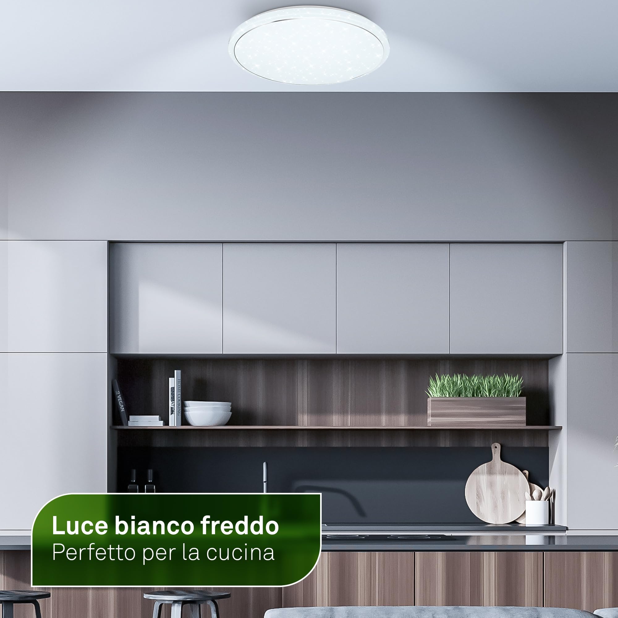 BRILONER - Plafoniera LED con telecomando, CEE A sorgente luminosa, dimmerabile, luce notturna, da bianco caldo a bianco freddo, lampada soffitto, plafoniera soffitto, lampadario, 48 x 8 cm, bianco