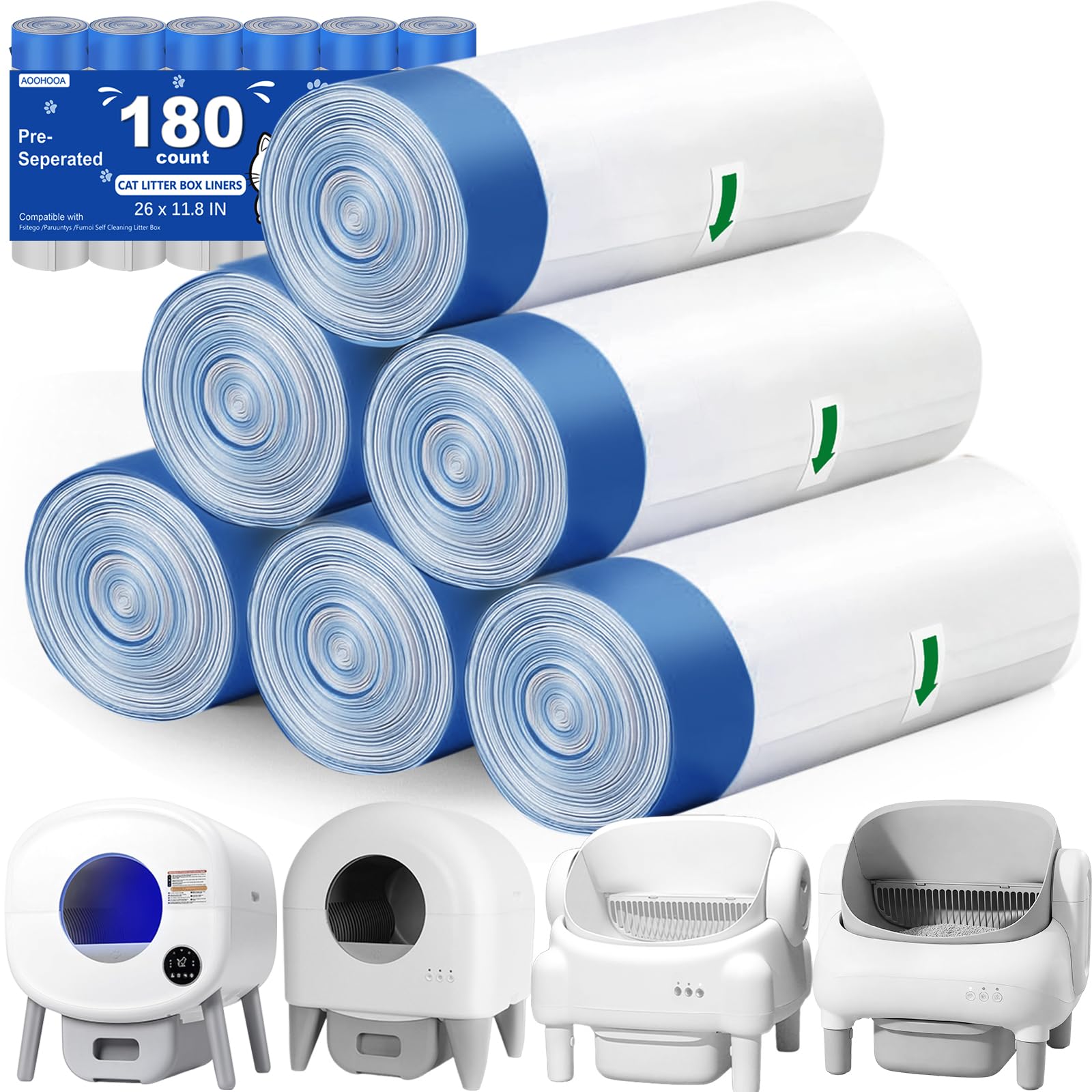 Automatic Litter Box Bags for Cmg Fmo Fstg Paru, Pre-Separated 180 PCS