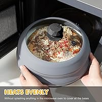 Vista 2 de Cubierta antisalpicaduras para microondas, tapa de vidrio ventilado, protector antisalpicaduras con silicona plegable para alimentos como cubierta