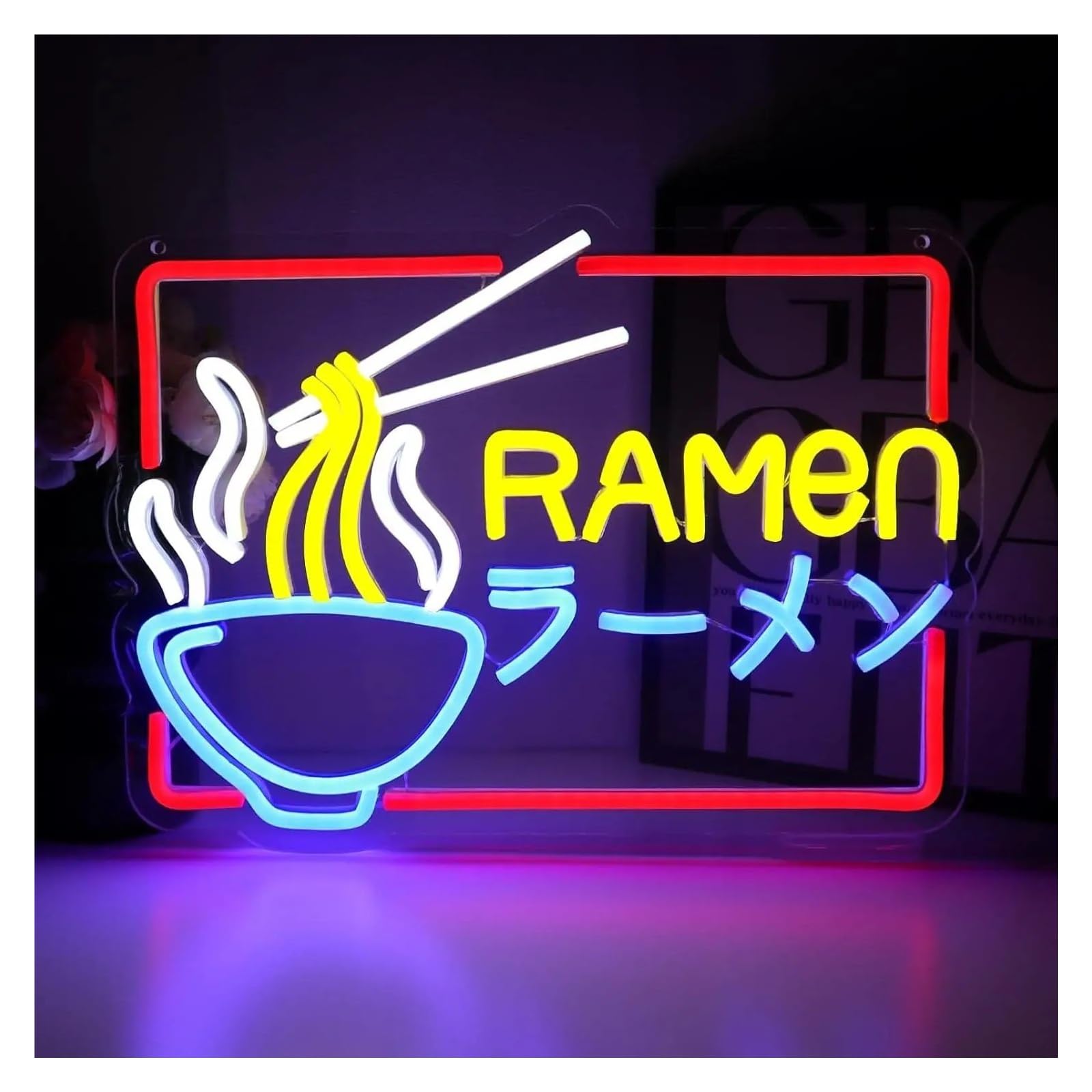 XENITE Hanging Art Neon Signs Ramen Neon Sign USB Dimmab LED Lights for Japanese Noodles Resturant Shop Kitchen Dinning Room Party Business Decoration 14.96x10.87in