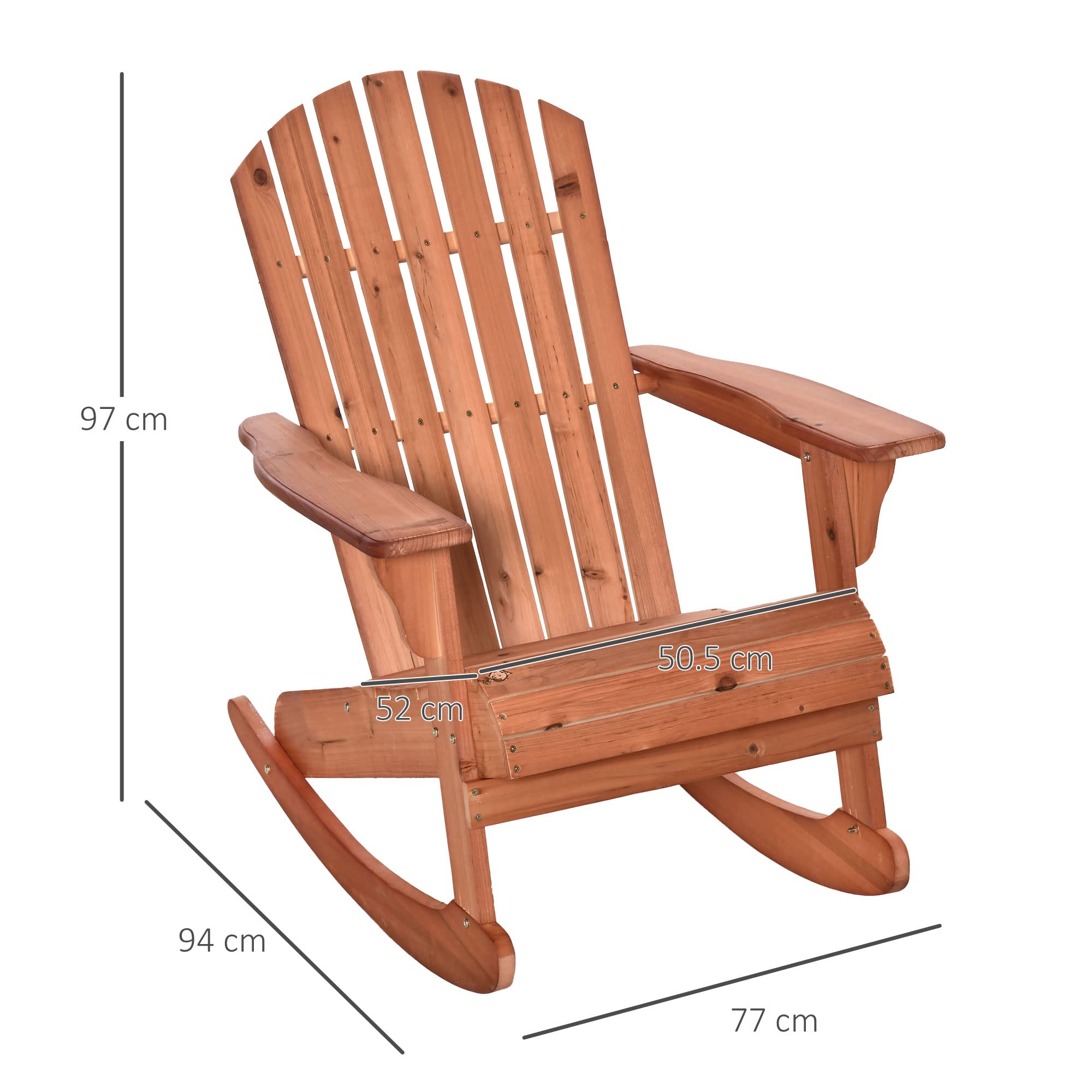 Outsunny Sedia Adirondack in Legno, Sedia a Dondolo per Giardino ed Esterni Impermeabile, 77x94x97cm Teak