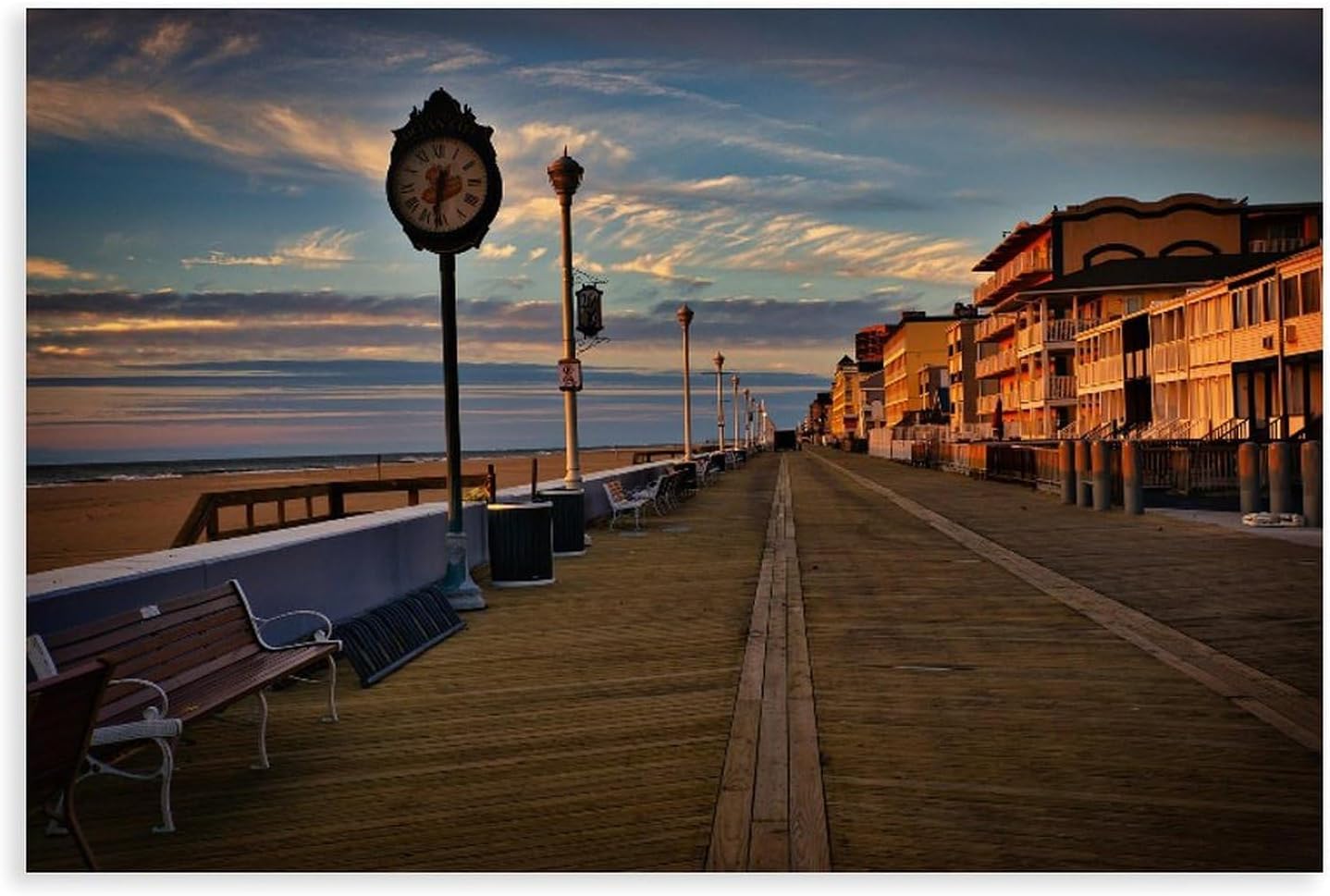 Ocean City Maryland Sunrise Canvas Wall Art – Atlantic Ocean Boardwalk Print, Coastal Restaurant Decor Canvas Art Poster And Wall Art Picture Print Modern Family Bedroom Decor Posters 24x36inch(60x90c