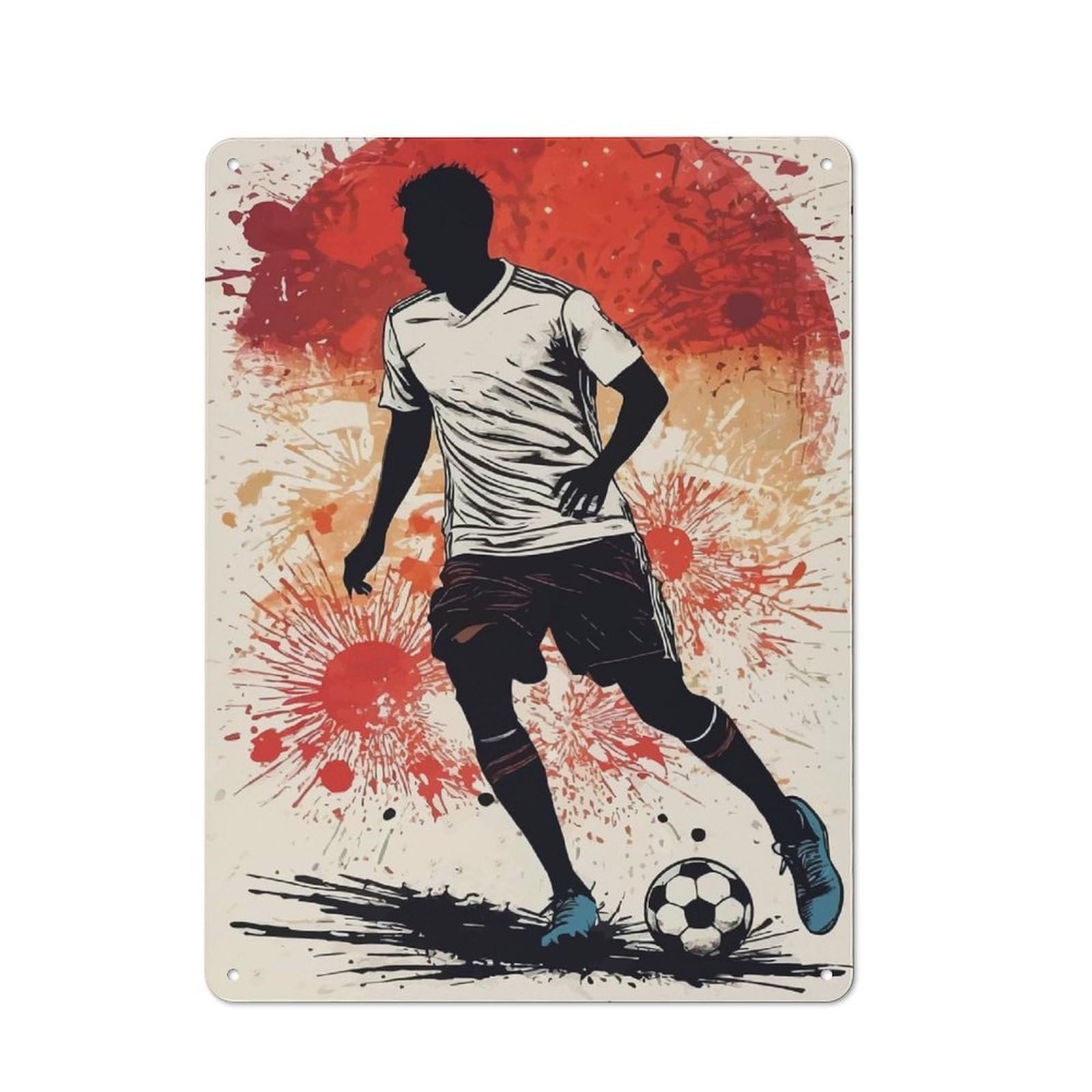 Metal Sign 40x30cm with Dynamic Soccer Player Illustration for Pub Or Café, Vintage Decor, for Metal Sign Collectors, for Garage And Workshop Walls