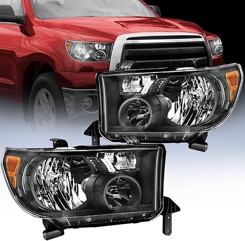 Nilight Conjunto de faros delanteros para Toyota Tundra 2007 2008 2009 2010 2011 2012 2013 Sequoia 2008-2017 repuesto carcasa negra reflector ámbar