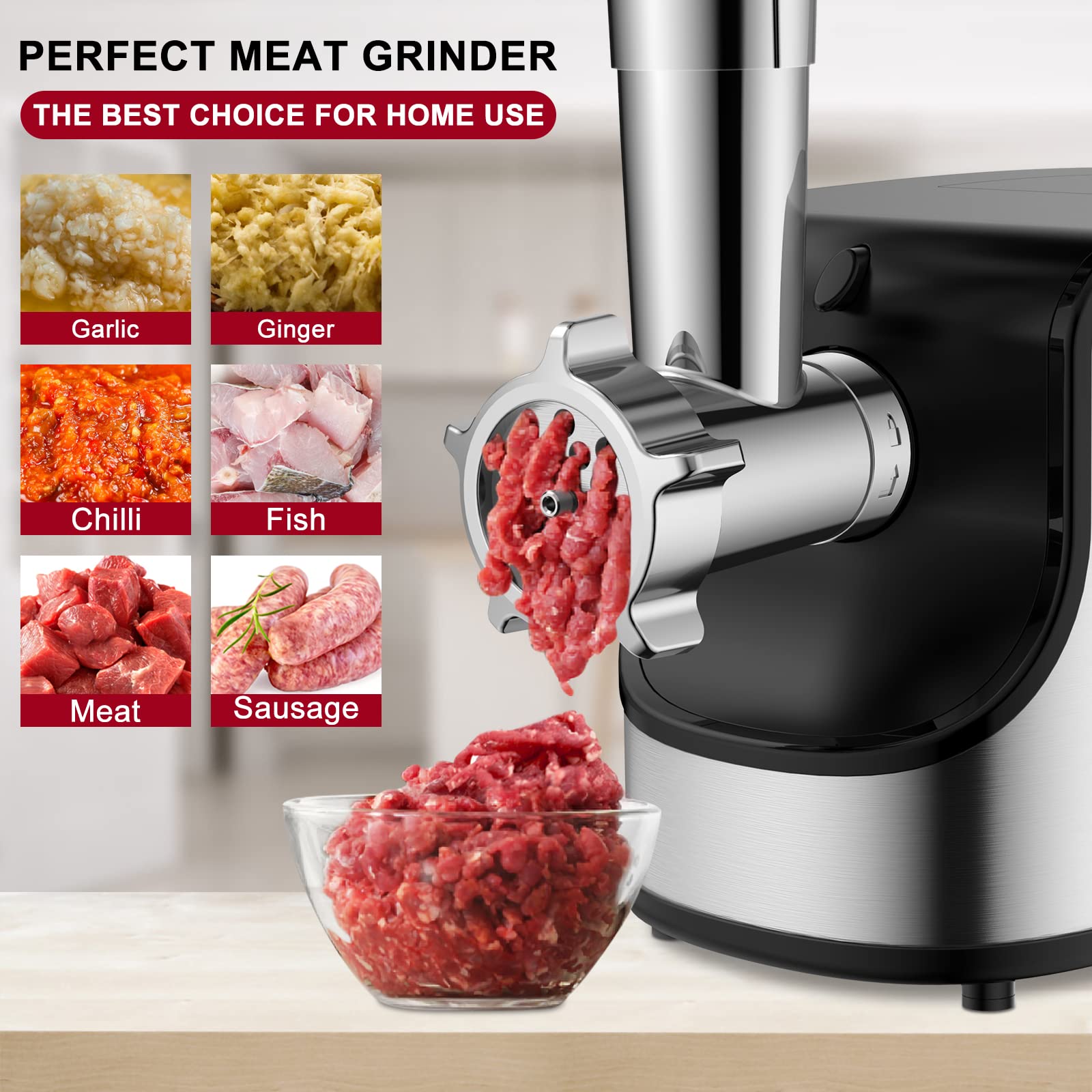 Hachoir à Viande Électrique Capacité 6,35 kg/min, Hachoir Électrique Commercial de Comptoir, Poussoir à Saucisses en Acier Inoxydable, avec Lame et Plaque de Broyage, pour Cuisine et Restaurant | FR