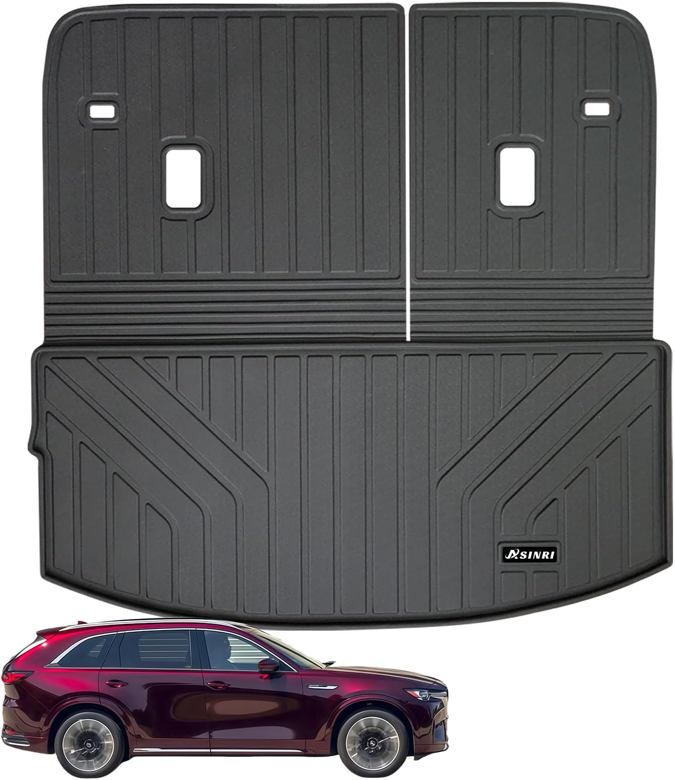 Large Cargo Liners with Backrest Mat for 2024 2025 Mazda CX90 CX-90 7&8 Seats(Not for 6 Seats), TPE All Weather Protection Trunk Mat with Velcro Rear Seats Backrest