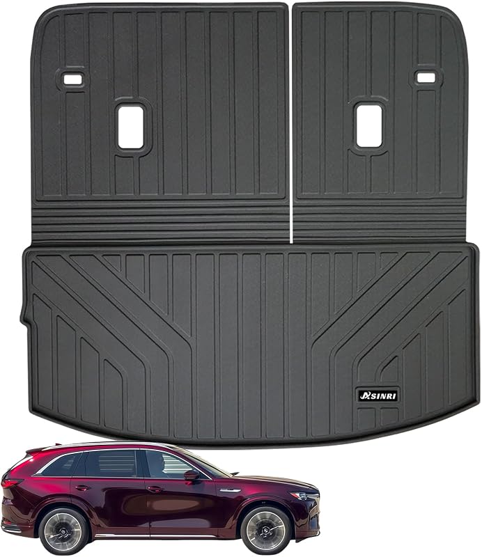 Tapete de porta-malas com revestimento para encosto traseiro em TPE para Mazda CX-90 2024 e 2025, 7 e 8 lugares, preto