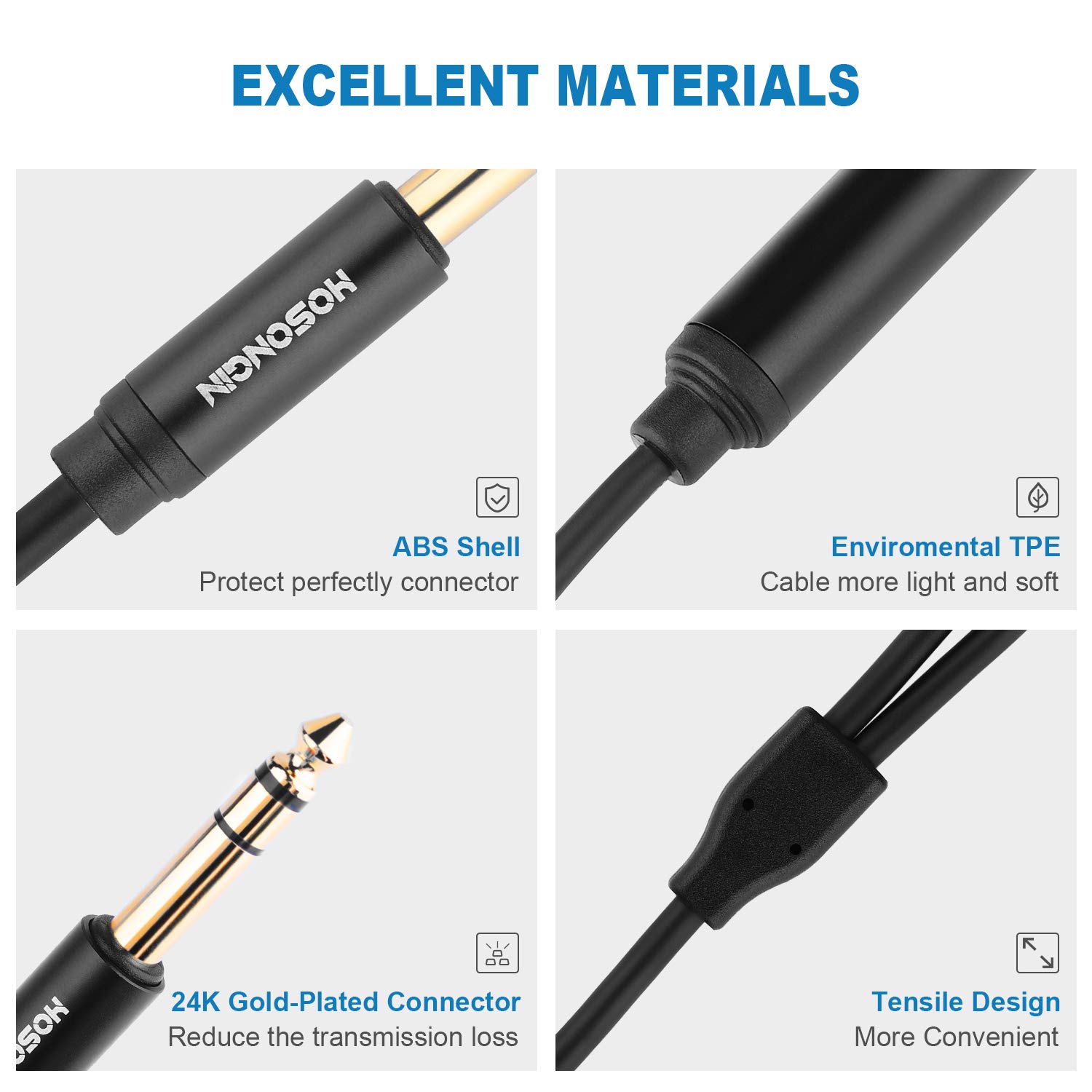 HOSONGIN - Cavo adattatore per cuffie da 6,35 mm TRS a doppio 3,5 mm femmina da 1/8", connettore stereo da 6,35 mm maschio a doppio jack da 3,5 mm femmina da 3,5 mm, nero, 1,5 m