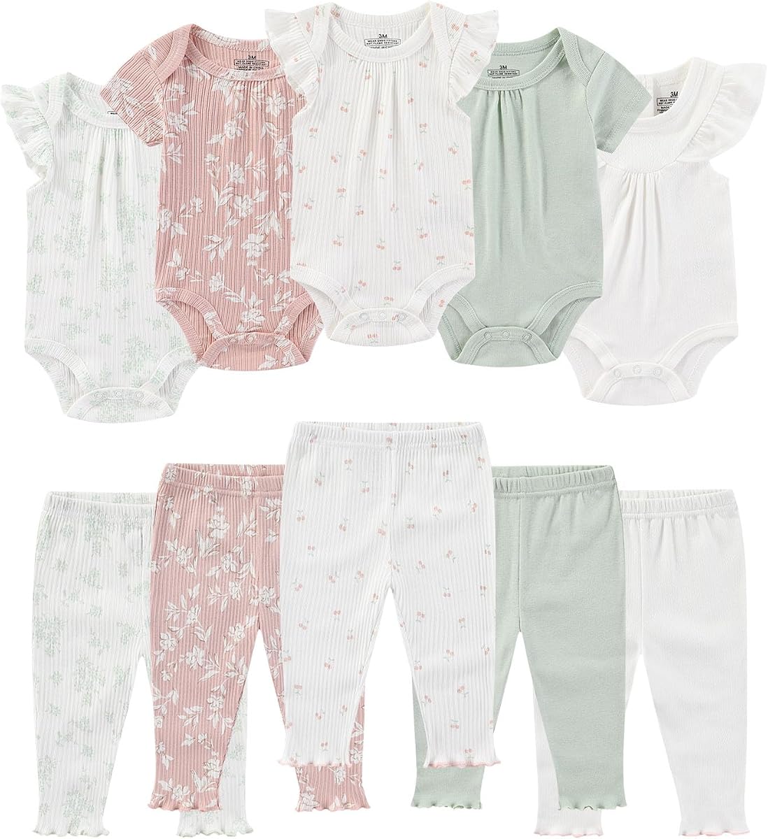 Conjunto de mono y pantalón para bebé Ruliby, ropa infantil acanalada de verano | Conjuntos de algodón para recién nacidos de 10 piezas, ligeros y transpirables.
