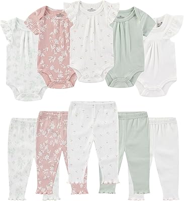 Ruliby Baby Bodysuit and Pant Set Summer Ribbed Mix Match Infant Boy Girl Clothes Outfits