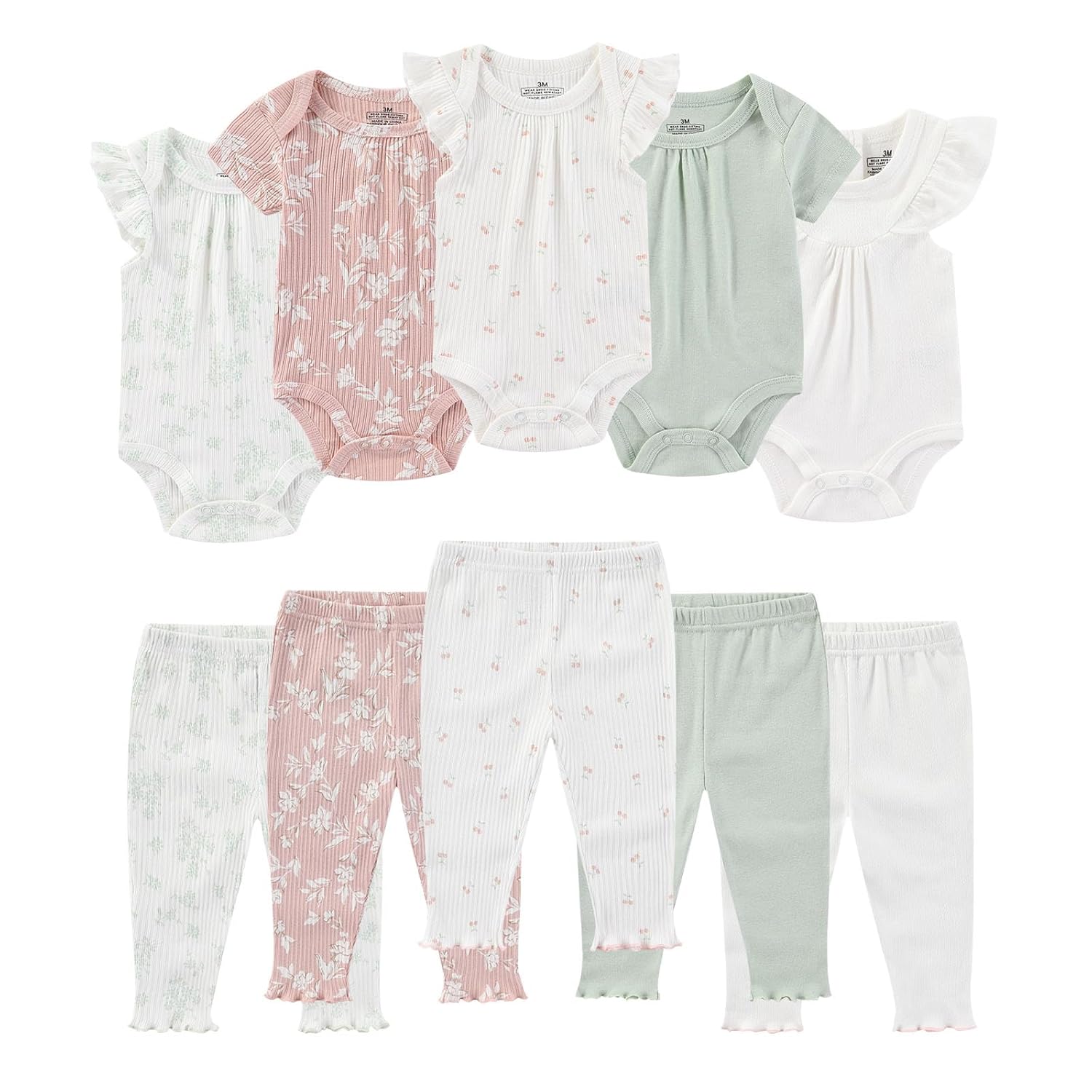 Baby Bodysuit and Pant Set Summer Ribbed Mix Match Infant Boy Girl Clothes Outfits