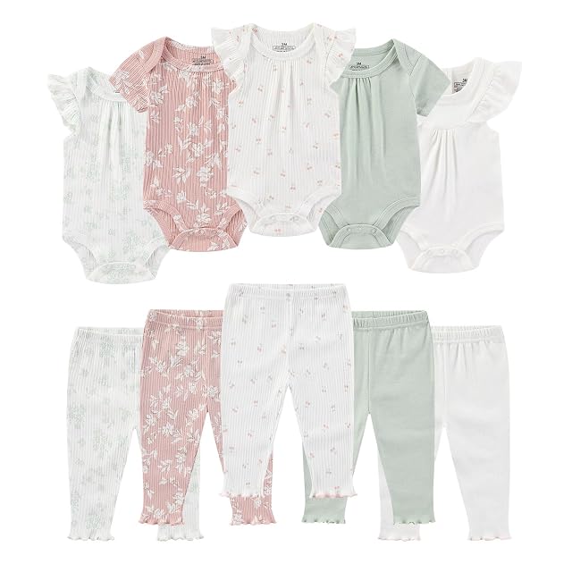 Baby Bodysuit and Pant Set Summer Ribbed Mix Match Infant Boy Girl Clothes Outfits