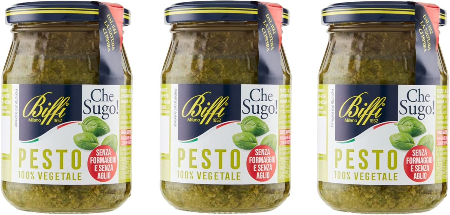 Biffi - Pesto 100% Vegetale - Senza Formaggio - Multipack - 3 vasetti da 190g Pacco da 3 x 190g - Immagine 1