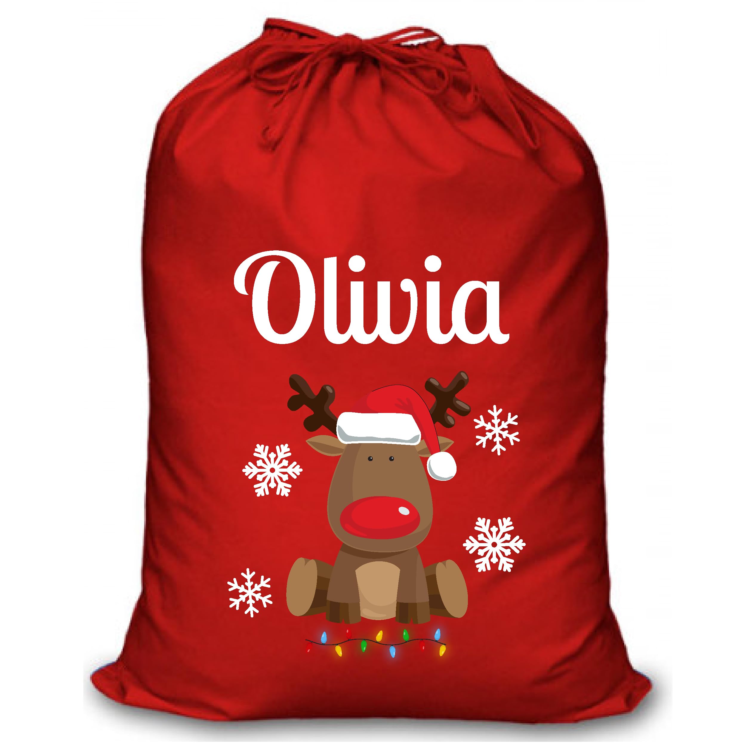 Stickerswall Red Personalised Christmas Santa Reindeer Sack Custom Name Gift Bag For Kids & Adults Festive Large Reusable Holiday Present Bag