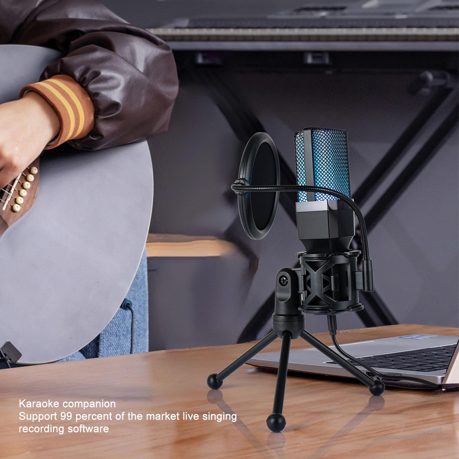 Mikrofon USB Vomeko Gaming, mikrofon kondensatorowy OISE z wyciszeniem, mikrofon komputerowy PC z efektami oświetleniowymi RGB do nagrywania podcastingu do nagrywania gier