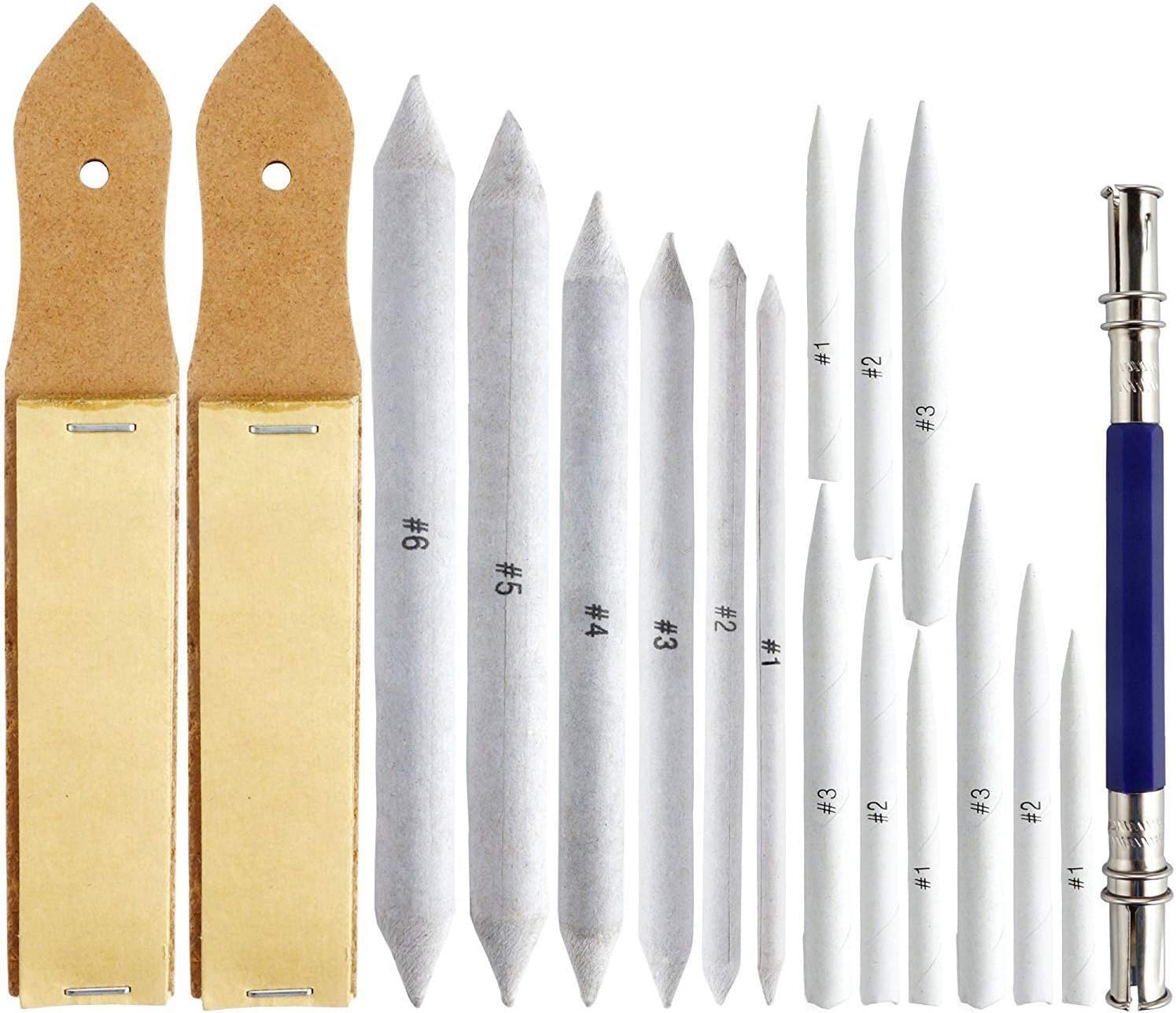 15 Pieces Blending Stumps And Tortillions Set With 2 Pieces Sandpaper