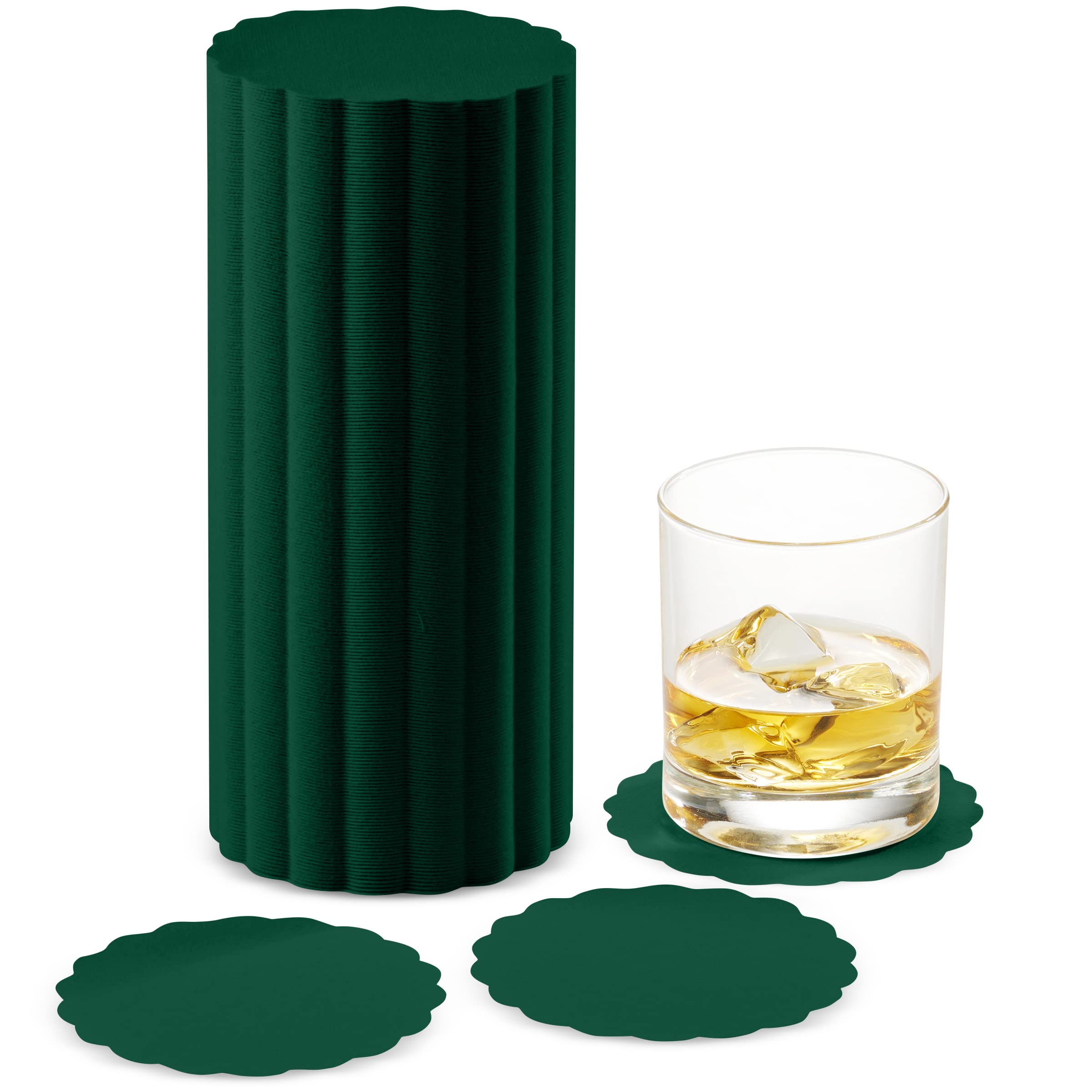 Posavasos desechables verdes con tacto de lino para bebidas, posavasos redondos de papel de 3.5 pulgadas para bar, cóctel, bebidas, vino o evento, paquete de 500 unidades a granel