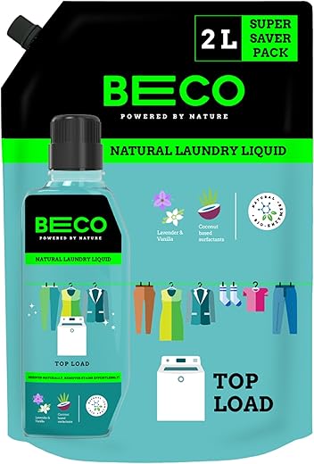 Beco Top Load Matic Laundry Liquid Detergent 2000 ml, Refill Pack, Ecofriendly Coconut based Surfactants with Lavender and Vanilla, 100% Natural & Plant-based, Chemical-free