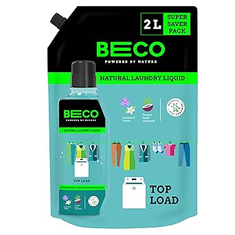 Beco Top Load Laundry Liquid Detergent 2000 ml, Refill Pack, Coconut based Surfactants with Lavender and Vanilla Extracts, 100% Natural & Eco-Friendly
