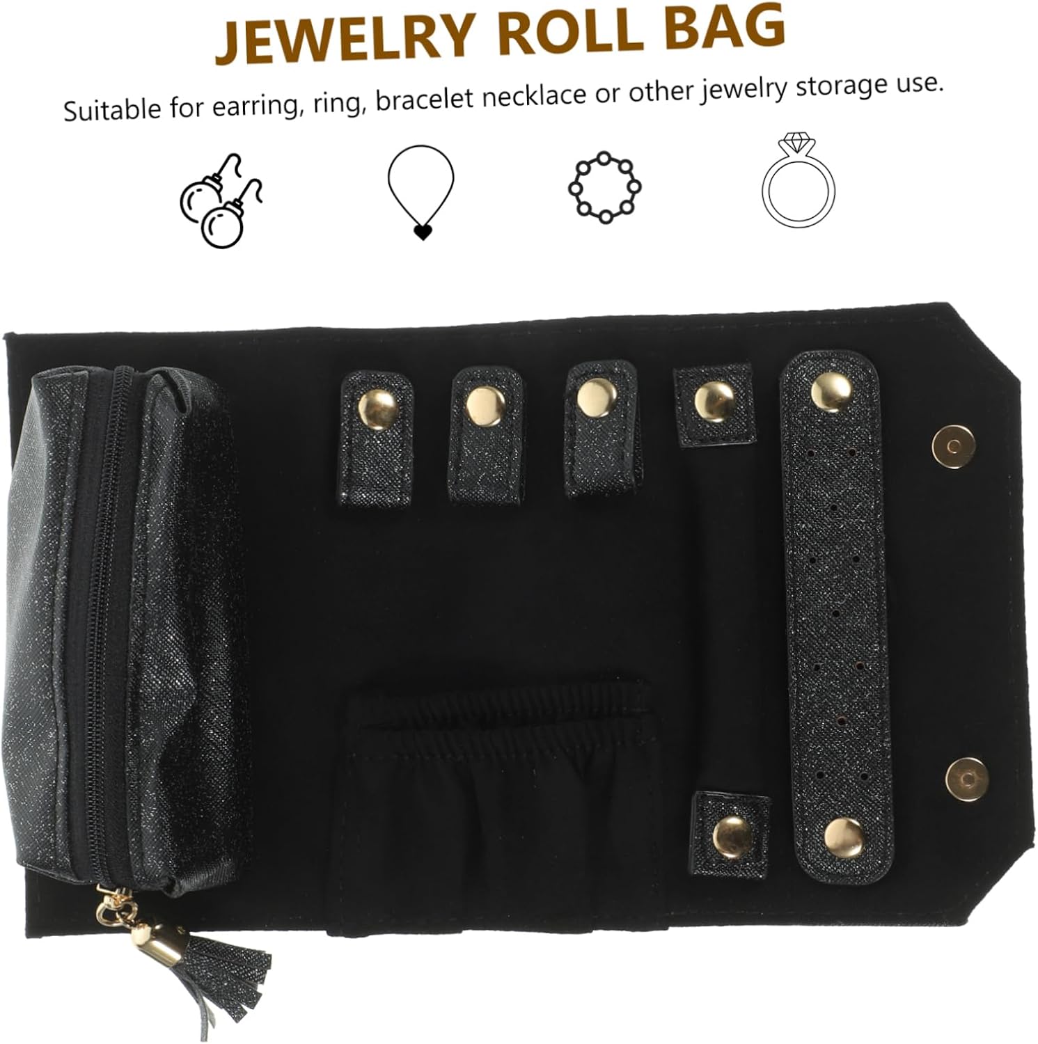 Jewelry Roll Bag Travel Jewelry Organizer Foldable Pouch Lint- Leather Easy to Carry