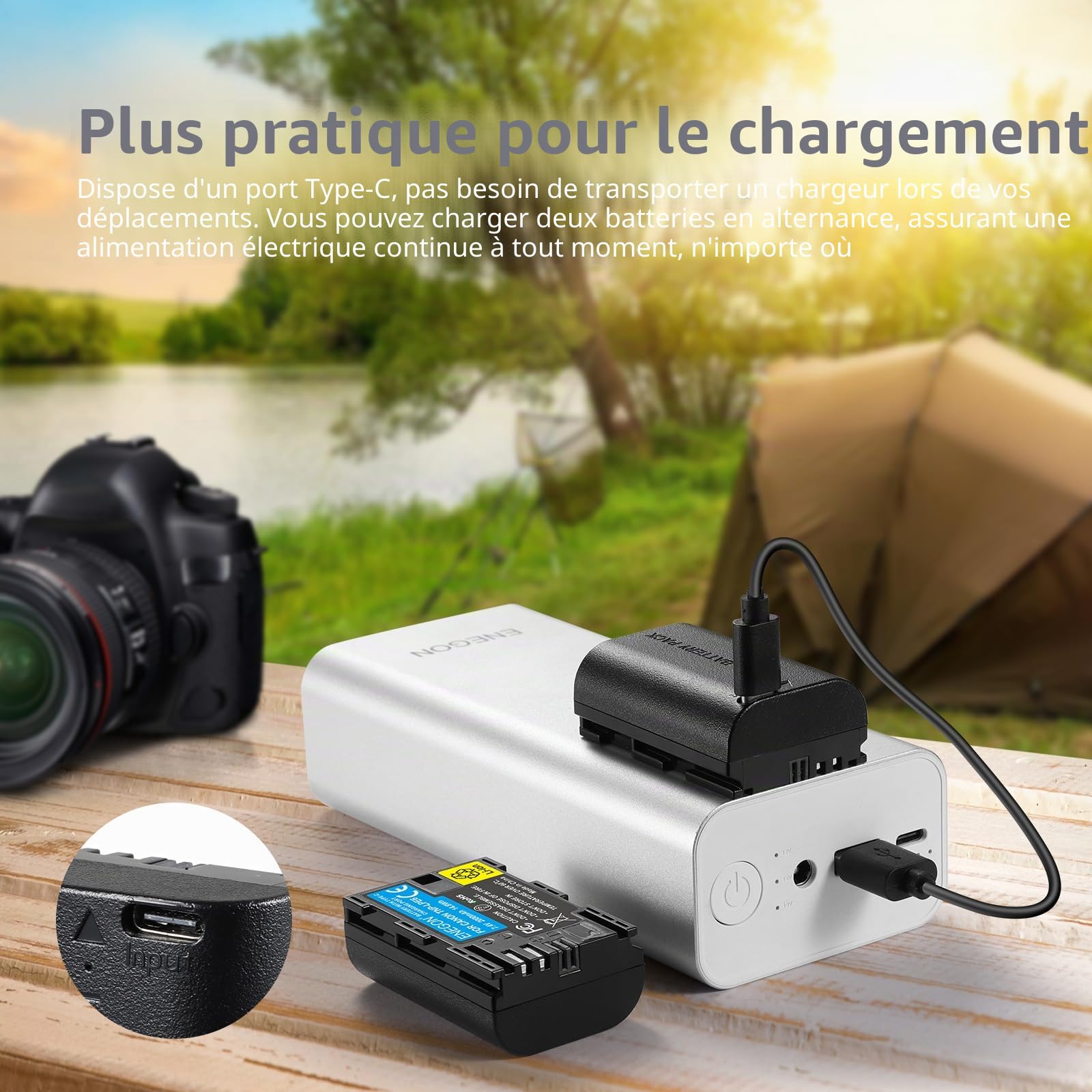ENEGON LP-E6/LP-E6N Lot de 2 Batteries de Rechange USB-C à Charge directe 2000 mAh pour Canon LP-E6 Akuu, Compatible avec Canon EOS 5D/5D Mark III/5D Mark IV, Canon EOS 6D/6d Mark II, Canon EOS