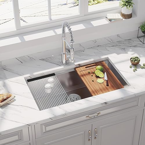 Miniatura 6 de Hausinluck Fregadero de cocina con estación de trabajo de 30 pulgadas, moderno fregadero de cocina de acero inoxidable empotrado de calibre 18,