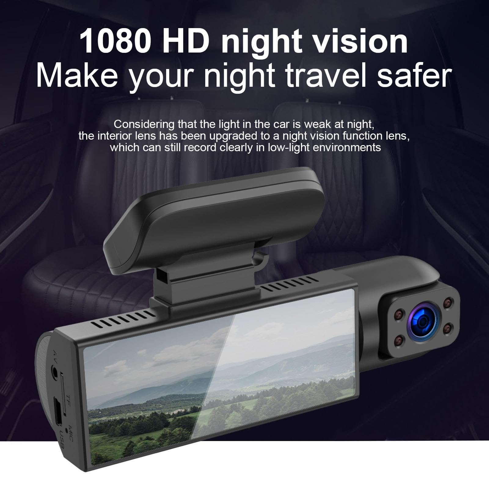 Macchina fotografica per auto con registratore di guida – Fotocamera da tavolo | Bordo interno posteriore con rilevamento del movimento | Telecamera integrata Full HD 1080P, Vision, sensore G, registrazione