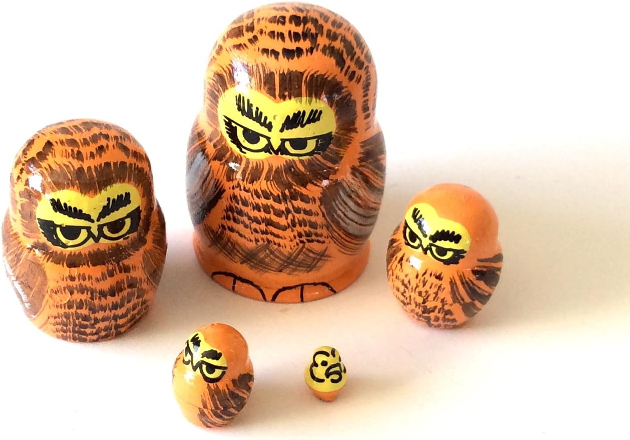 OWL MINI nesting dolls Russian Hand Carved Hand Painted 5 piece matryoshka Set by BuyRussianGifts