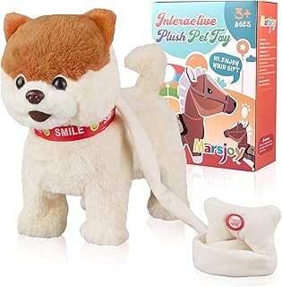 Marsjoy Walking Dog Toy Musical Singing Dancing Plush Interactive Dog Walk Along Toy Puppy with Leash Dog Robot Plush Stuffed Animal Shaking Toy for Boys Girls