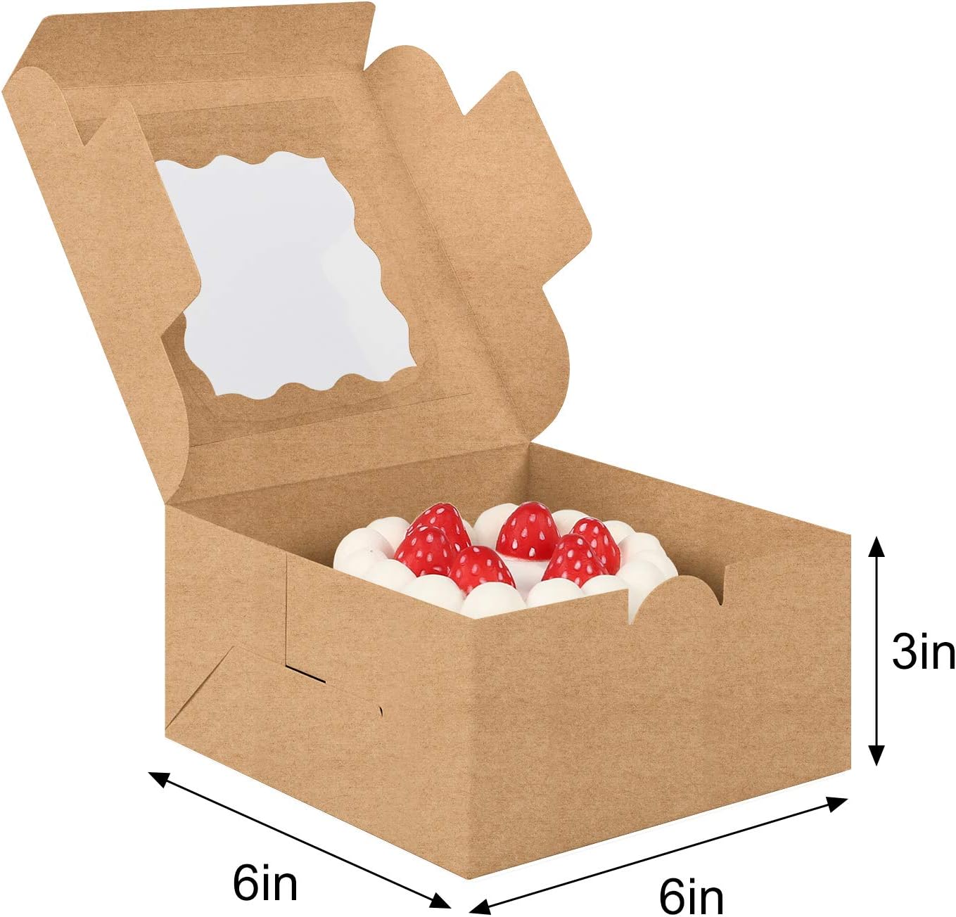 Bakery Boxes, 6x6x3in Brown Cookie Boxes, Mini Cake Boxes with