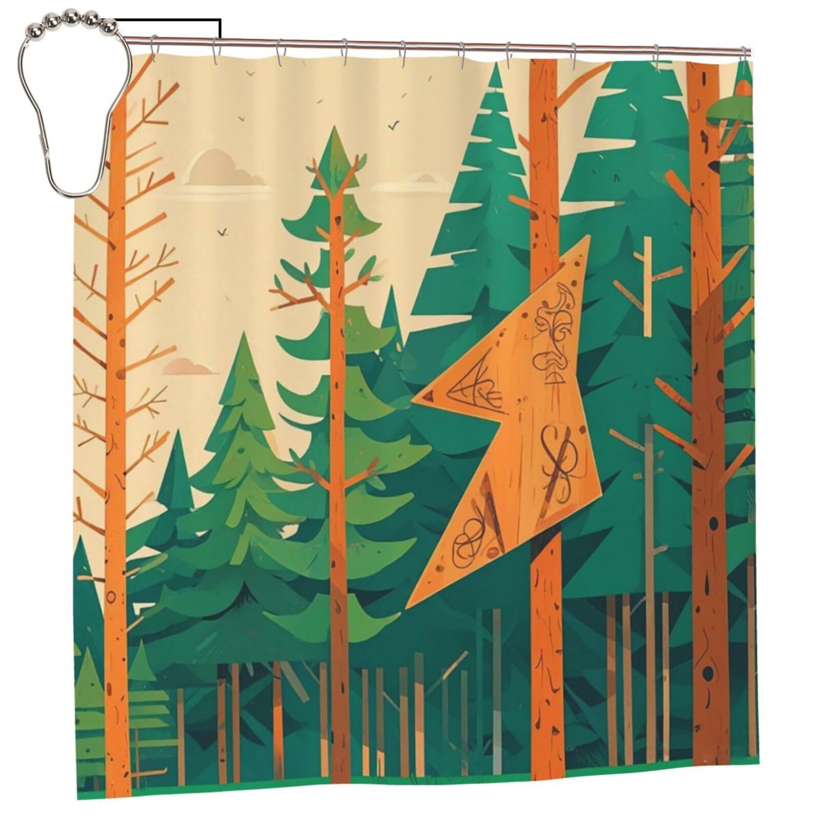 FodPand Mountain Fir Forest Shower Curtain 70"x70" Waterproof Long Bathroom Curtain Heavy Duty Thick Cloth Bath Curtain Set with Hooks, Modern Abstract Art Pattern Bathroom Shower Curtains
