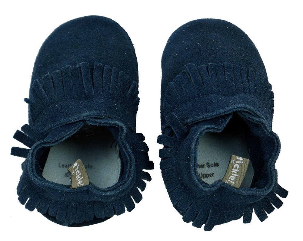 Tommy Tickle Soft Sole Leather Baby Shoes for Boys - Infant Boys Shoes, Toddler Boys Shoes (Small (0-6 MO), Blue (Navy Suede))