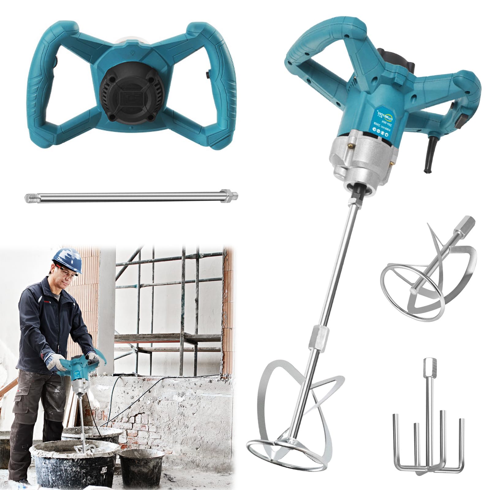 Mezclador de mortero eléctrico con batería recargable Compatible con batería Makita de 18V, mezclador de mortero eléctrico con 6 velocidades, 3200W, máximo 1200 r/min, mezclador de mortero para