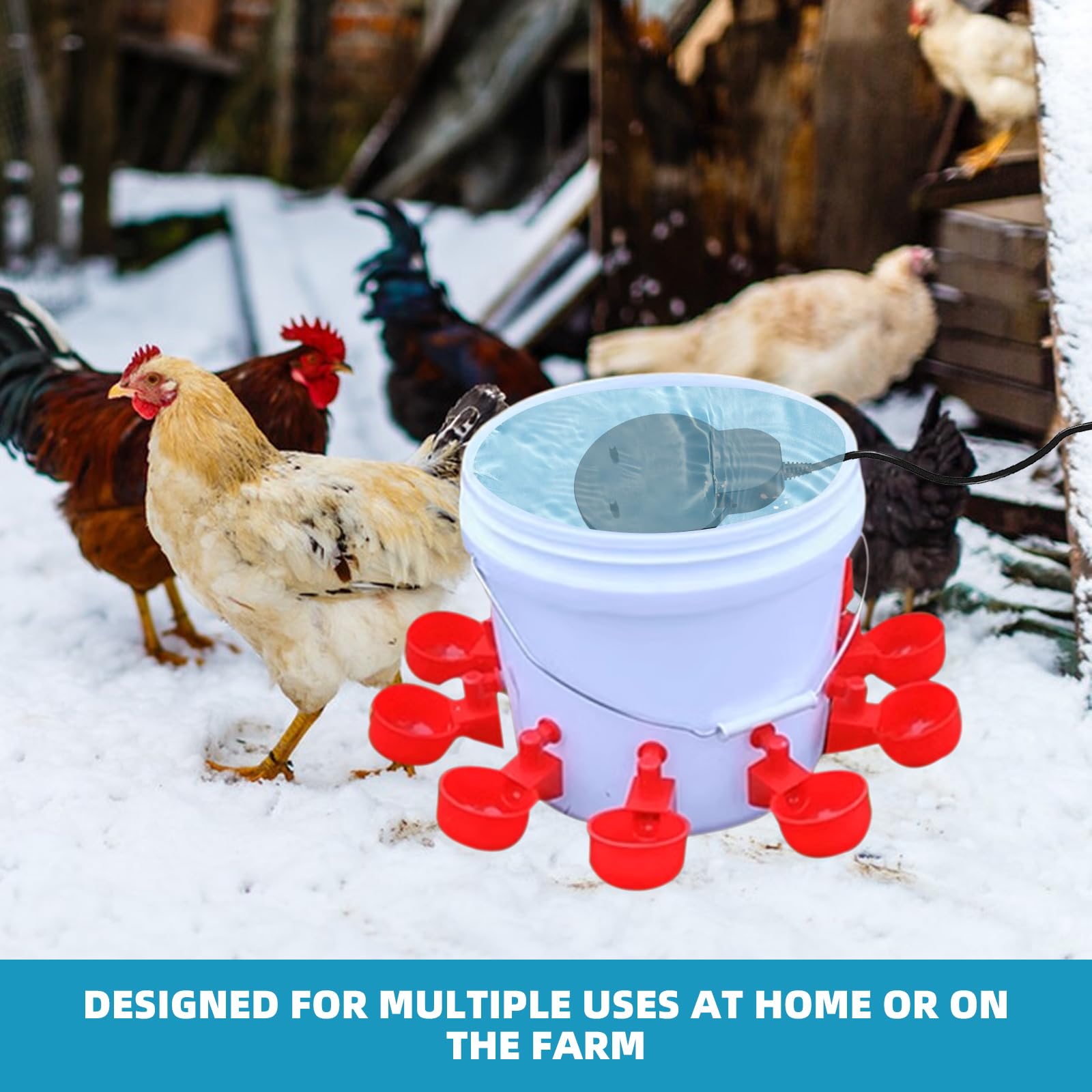 500 W Enteiser-Vogeltränken-Heizung mit schwarzer Teflon-Beschichtung, integrierter Tränkenheizung aus Aluminiumguss für Nutztiere, Geflügel, Vögel und Wildtiere, Wintergebrauch für