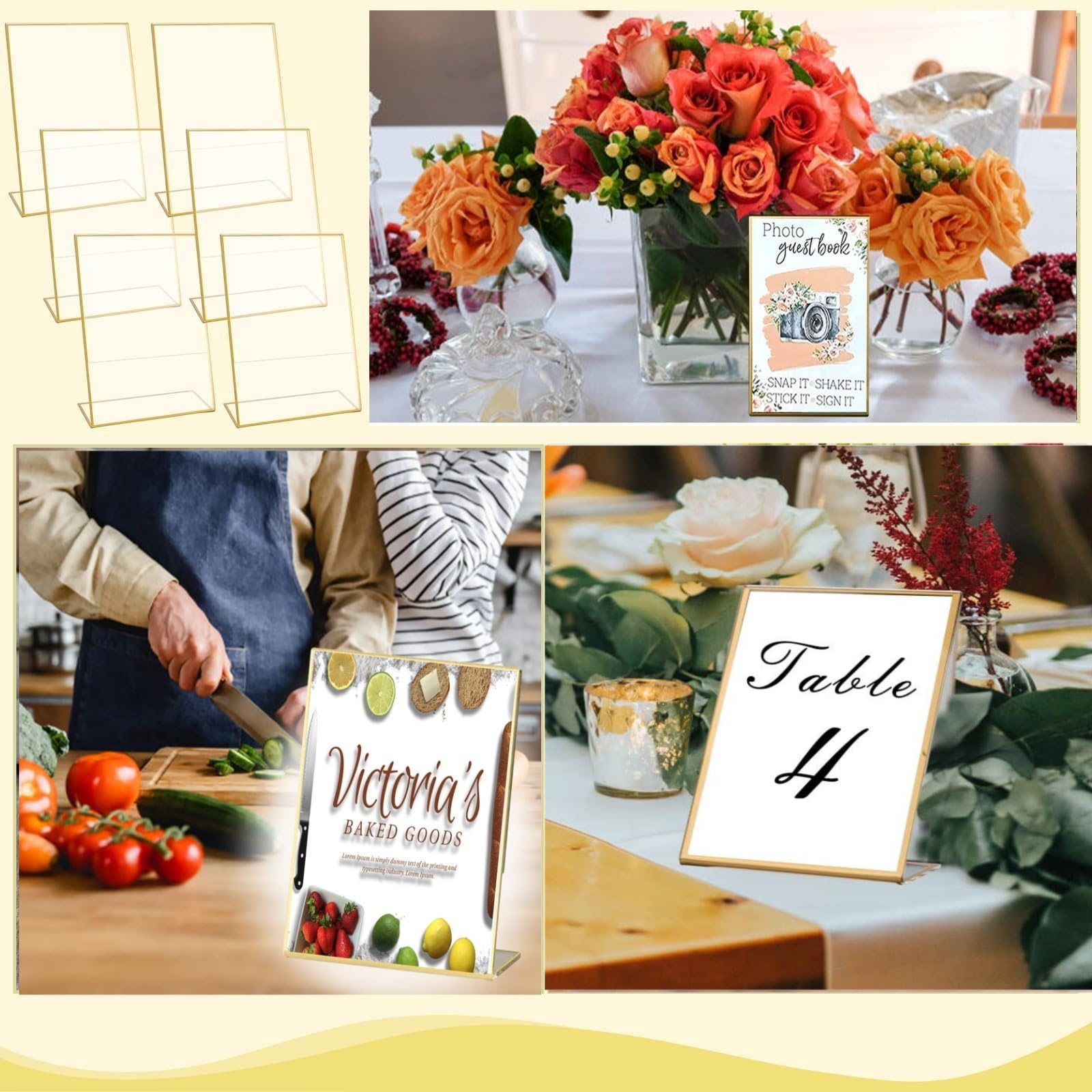 Gardenlovers Baliestandaard, 6 x acryl staanders met gouden zijranden - ook te gebruiken als reclamedisplay/tafelstandaard voor bruiloftsfeest of op toonbank (21 x 30 cm (voor A4