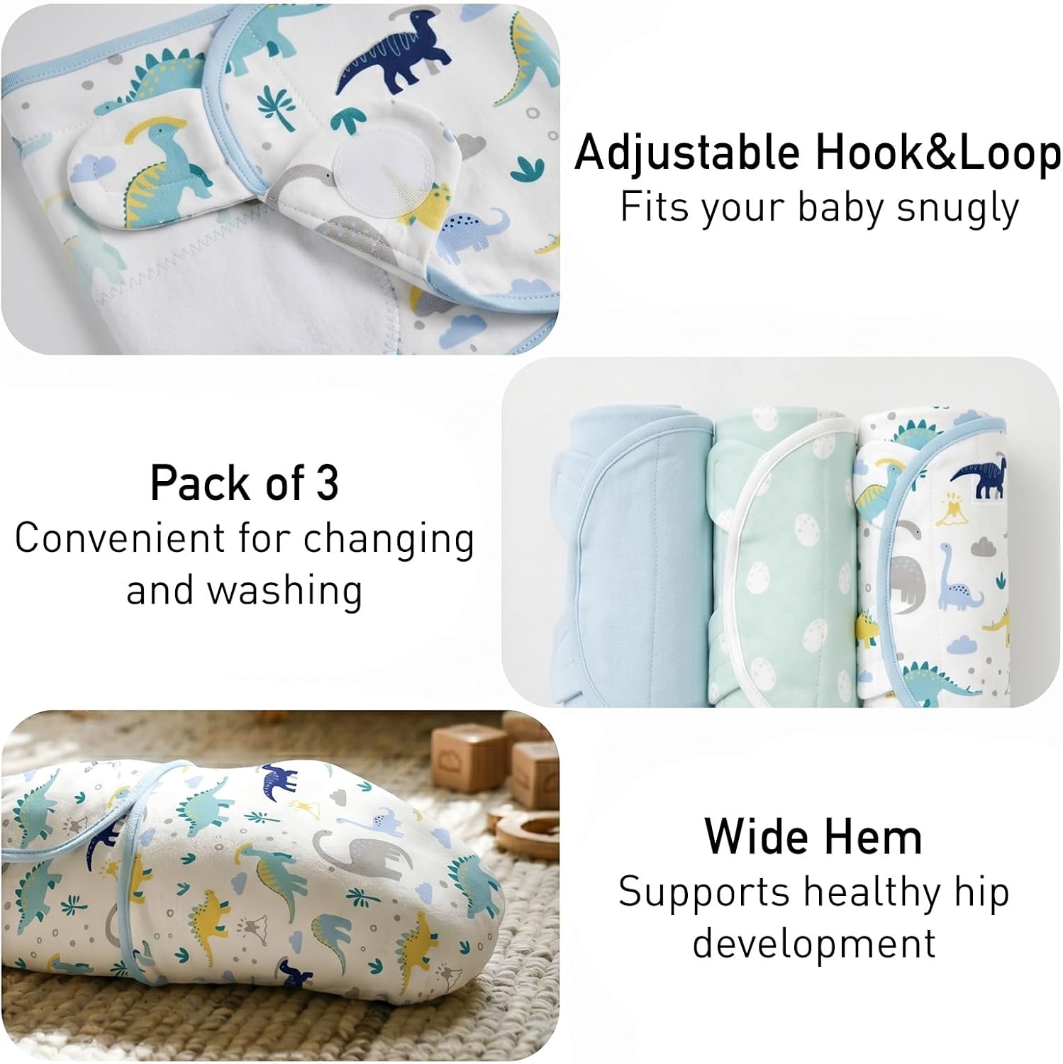 GLLQUEN BABY Swaddles for Newborns Organic Cotton, Soft Baby Boy Swaddles 0-3 Months, Womb-Like Sleep Sack Wrap Nursery Swaddling Blankets Blue Dinosaur