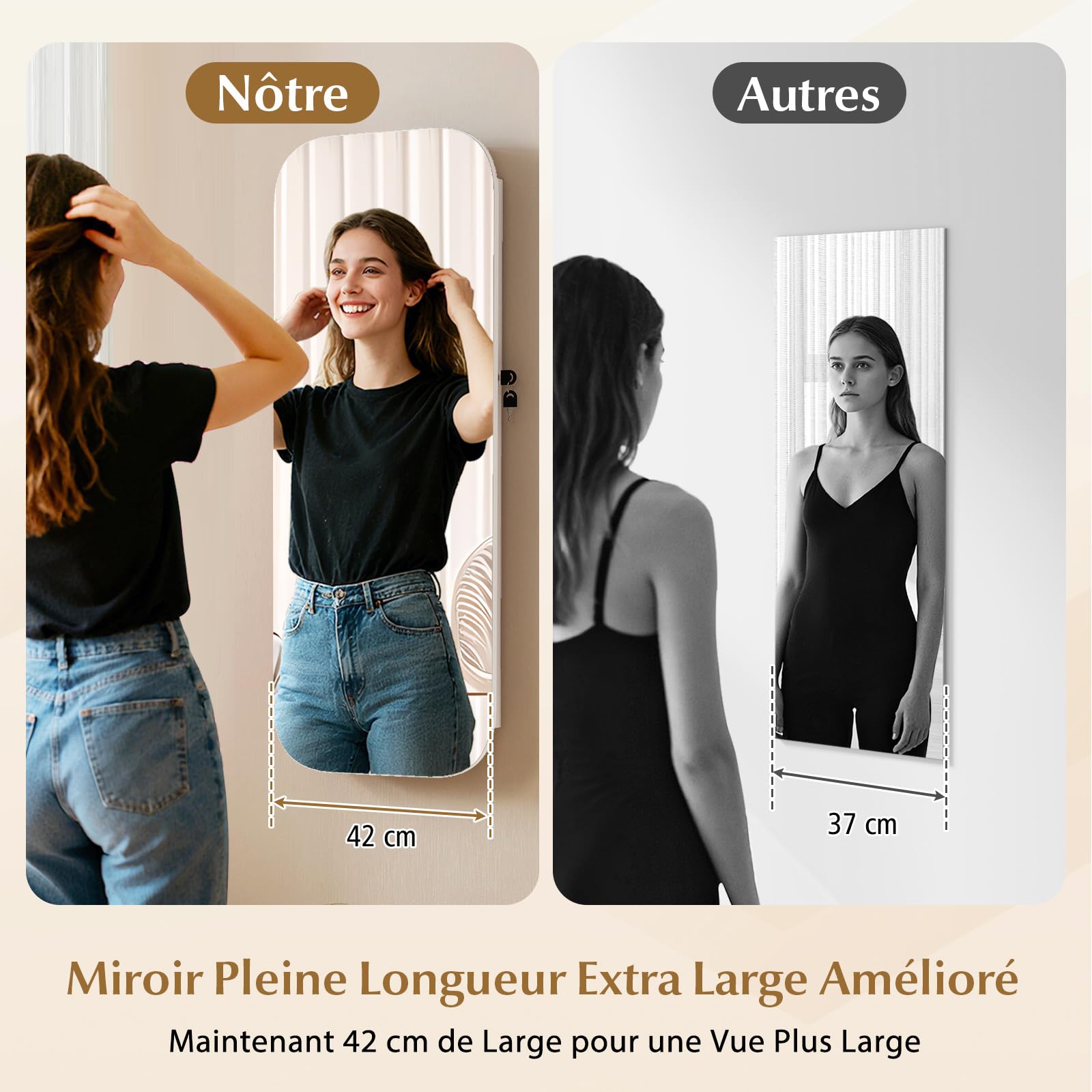 RELAX4LIFE Armoire à Bijoux, Miroir Mural Élargi avec Rangement Bijoux