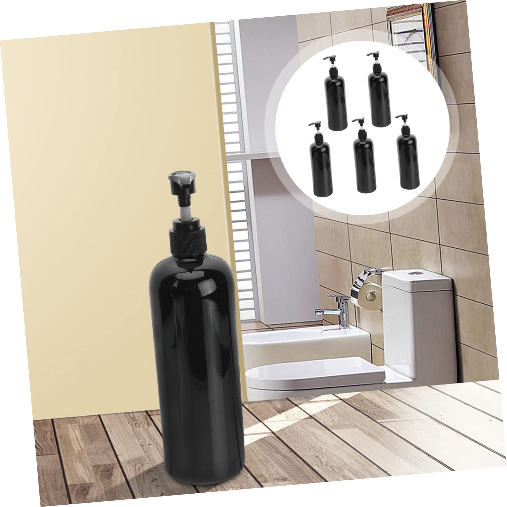 5 Stück-Pack Schwarze Kunststoff Pumpflaschen 500ml Druckspender Seifen Shampoobehälter Für Haushalt Outdoor