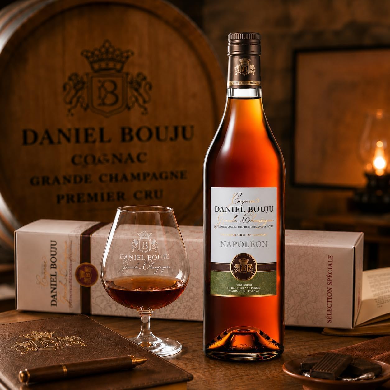 Daniel Bouju | Napoléon 70 cl con Astuccio – Grande Champagne Premier Cru – Distillato Francese di Pregio – 40% Vol. - Confezione da 3 bottiglie