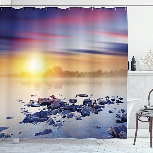 Ambesonne Decor Collection, juego de cortina con ganchos para regadera