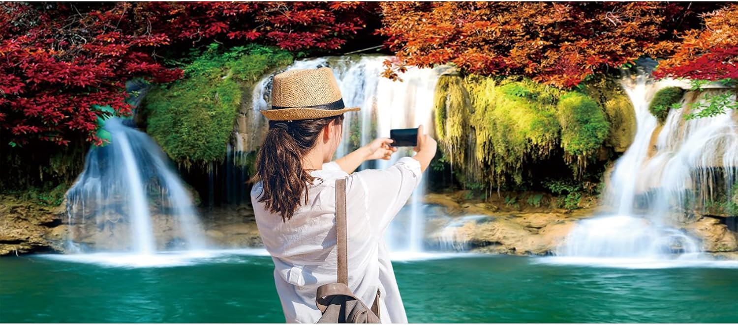 CSFOTO 7x16ft Lake Theme Garage Door Decorative Banner Spring Natural Landscape Garden Plants Flowers Waterfall Garage Decorative Wallpaper Spring Outdoor Wall Decoration Murals Portrait Props