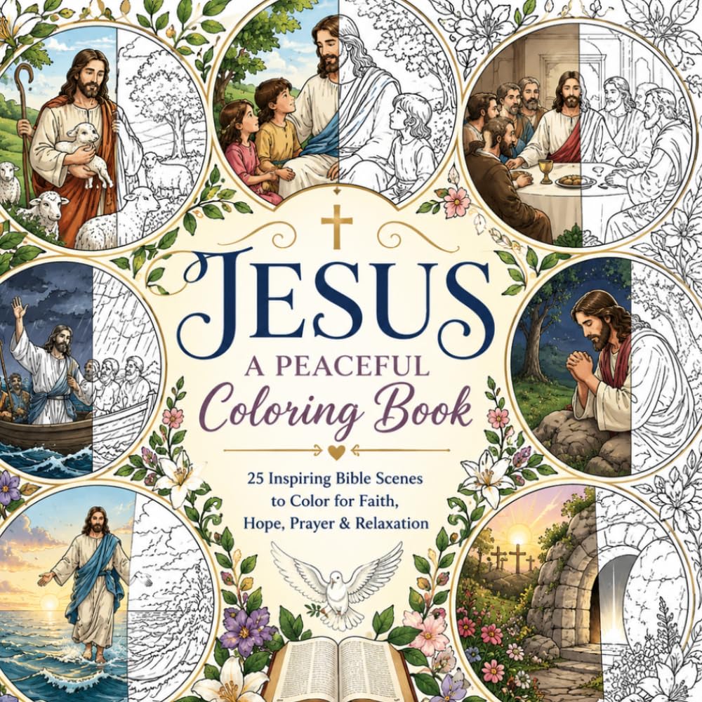 Jesus: A Peaceful Coloring Book: 25 Inspiring Bible Scenes to Color for Faith, Hope, Prayer & Relaxation