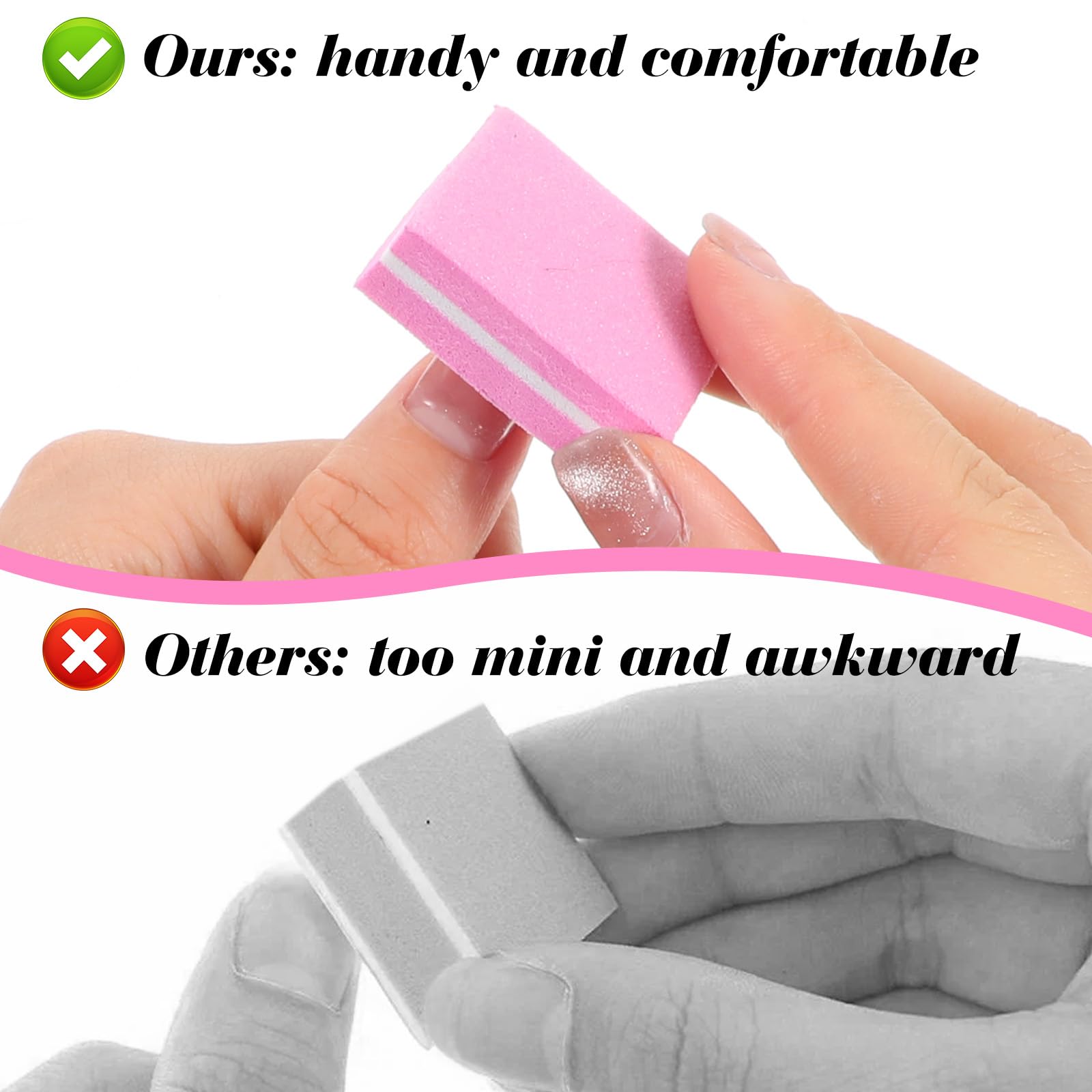 Buffer per unghie (confezione da 500), lima per unghie acriliche e unghie naturali, grana 100/180, piccoli blocchi buffer per lucidatura professionale per manicure professionale, colore rosa