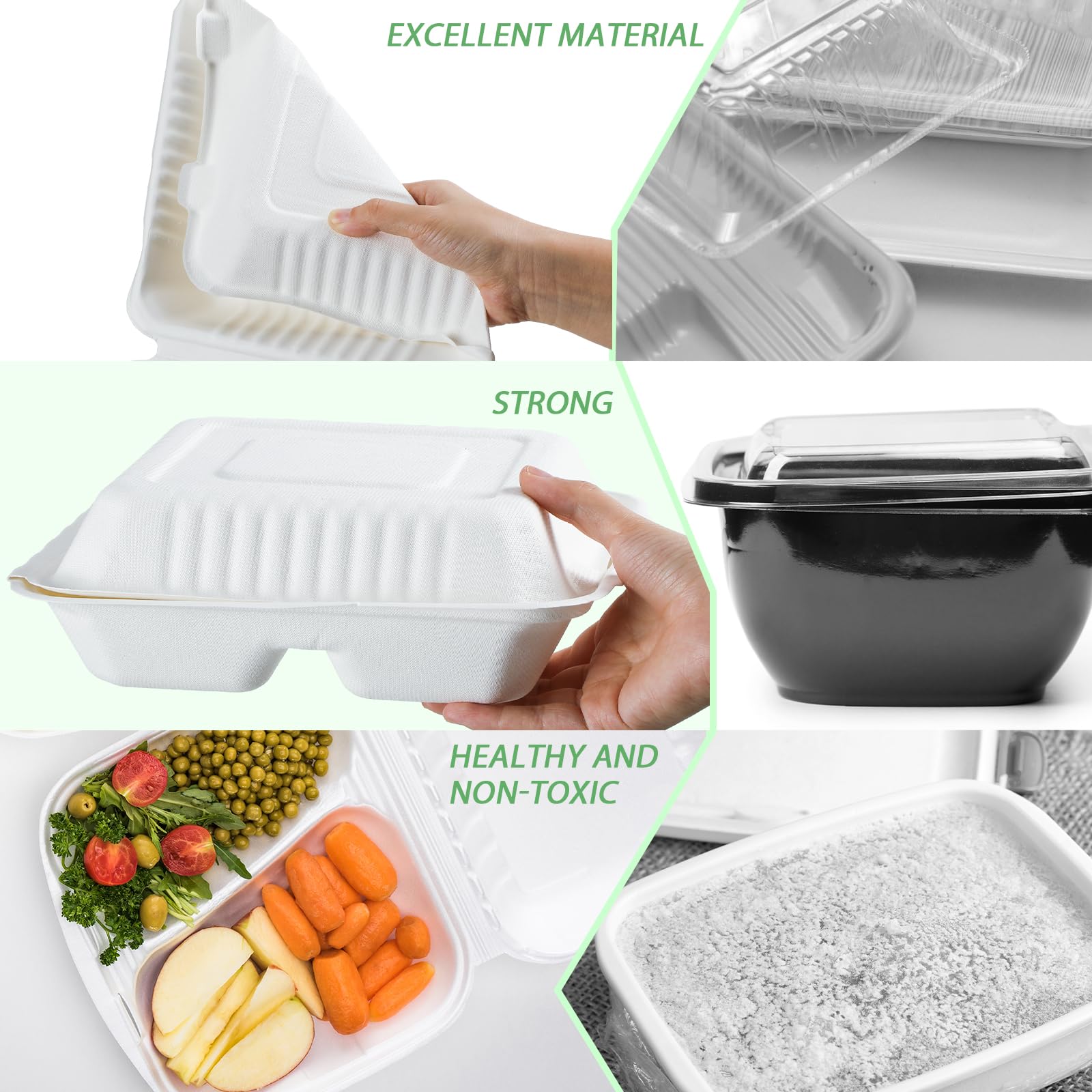 Snapklik.com : Hushee 60 Pcs Foam Hinged Lid Containers 3 Compartment ...