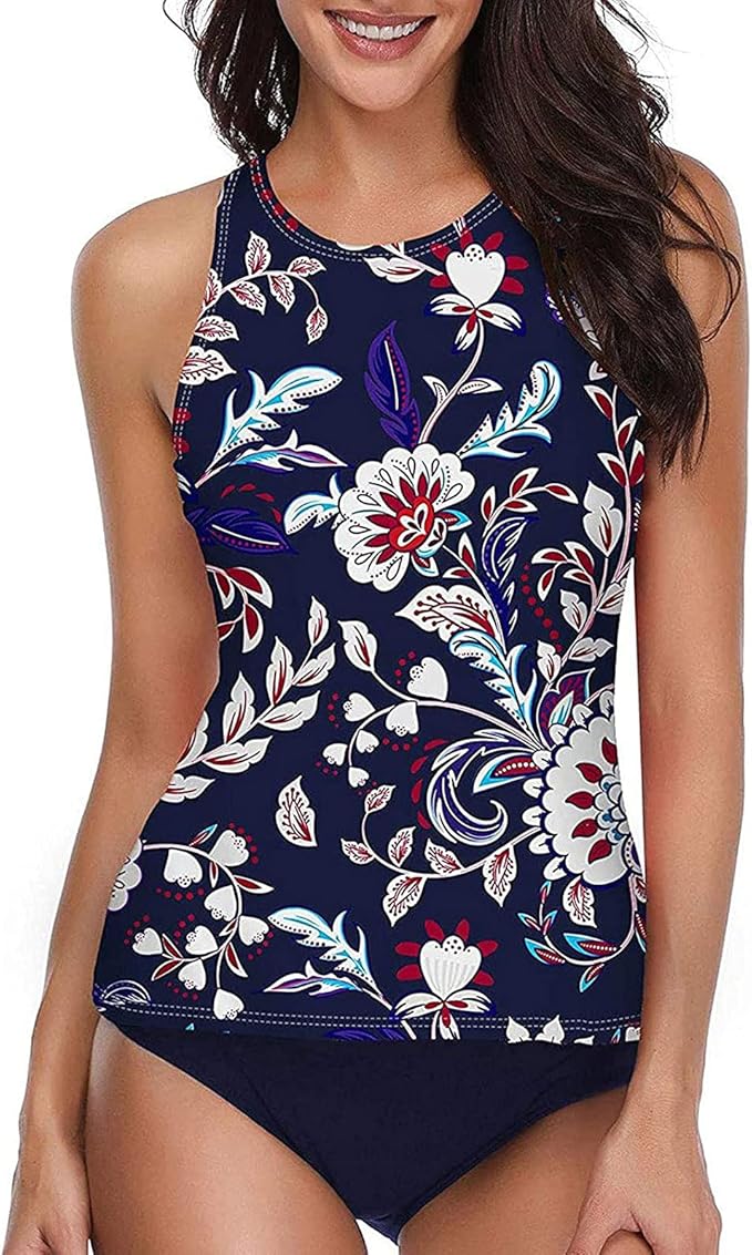 Athletic Swimsuits for Women High Waisted Swimwear Fashion Tie Dye Halter Tankini