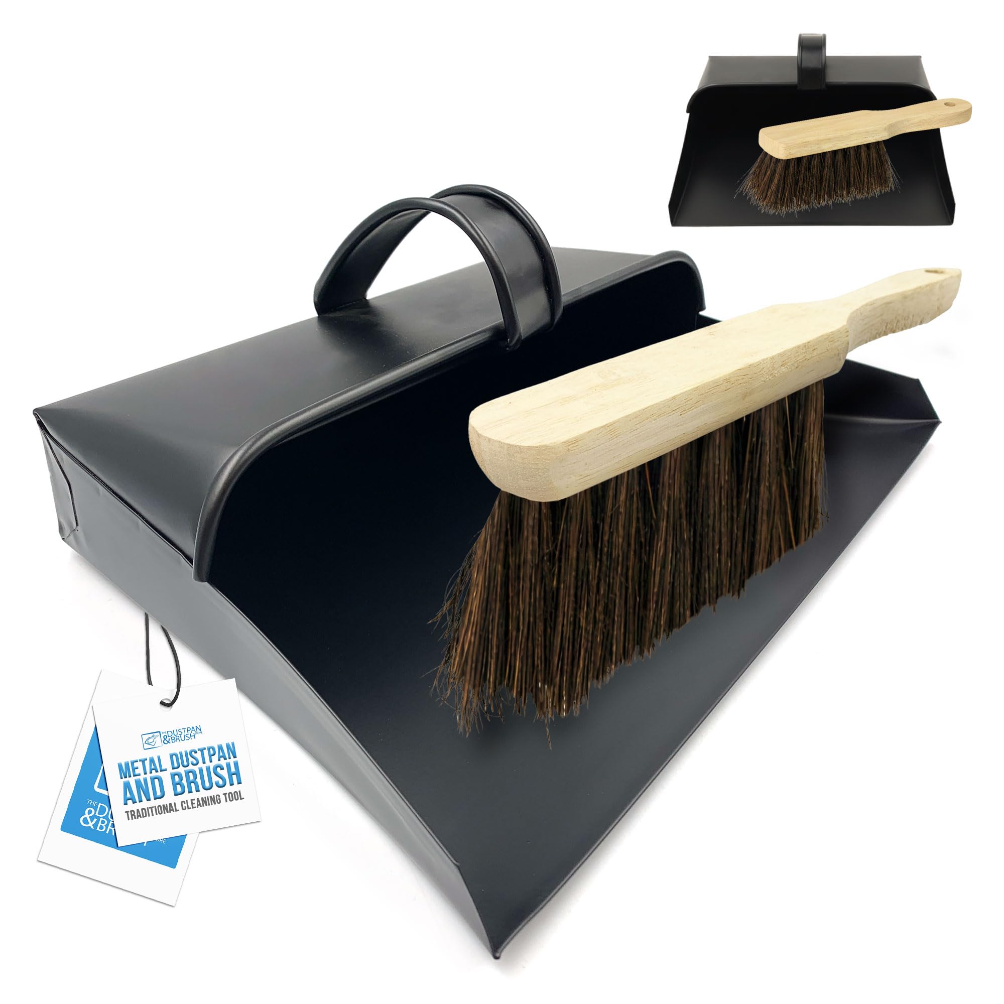 Black Hooded Metal Dust Pan and Stiff Brush Dustpan ash pan Traditional Dustpan and Brush