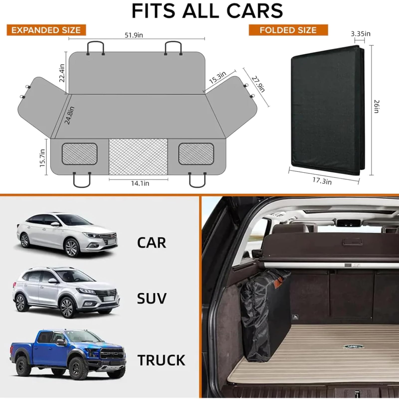 Funda Coche Perro Base Rigida, Protector Asiento Coche Perro Asiento Trasero Resistente Y Impermeable con Ventana De Malla Visible, Bolsillo Adecuado para Mayoría De Coches,Negro