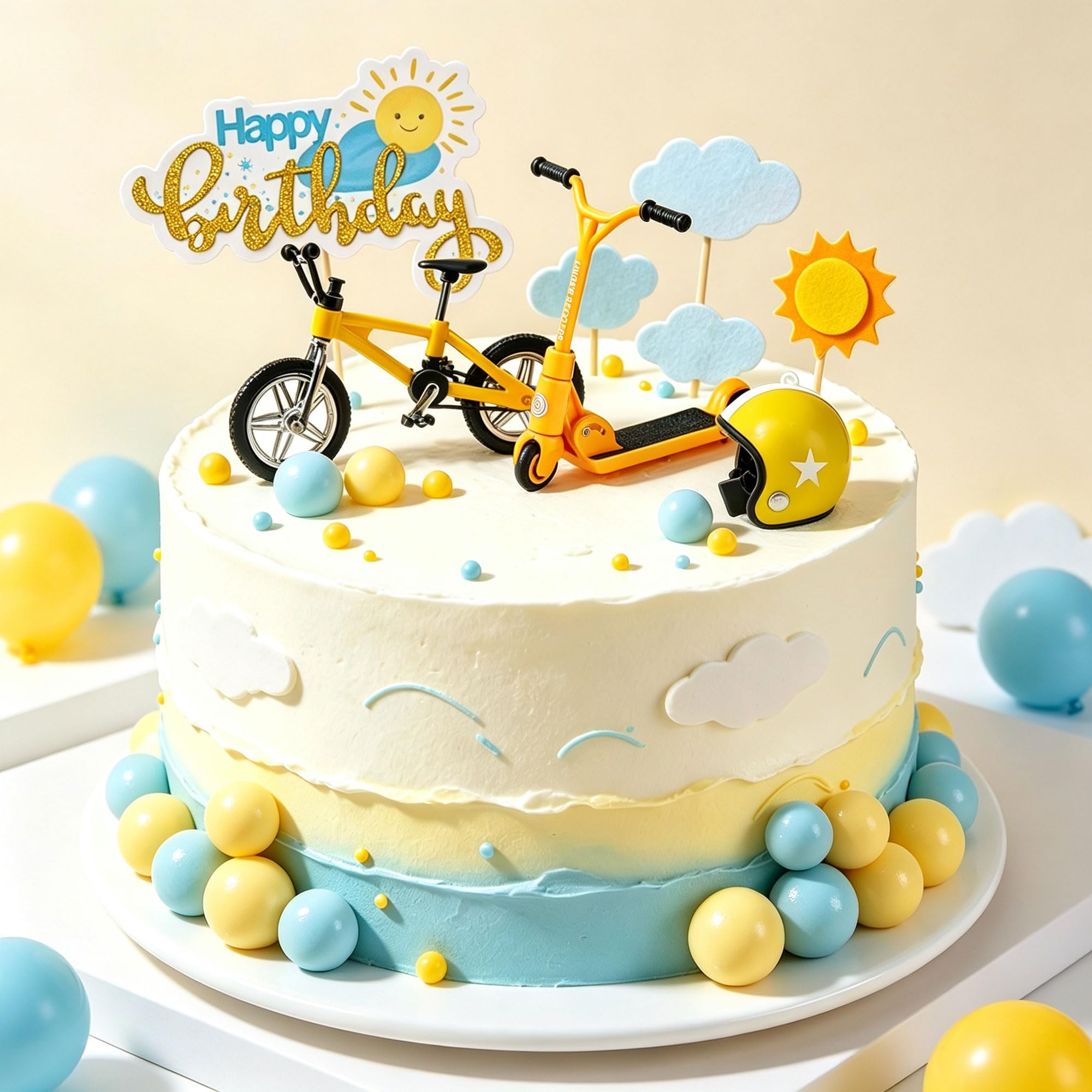 Bicycle Boy Cake Topper Bike Scooter Cake Decorations for Outdoor Sports Camp Themed Birthday Party Supplies