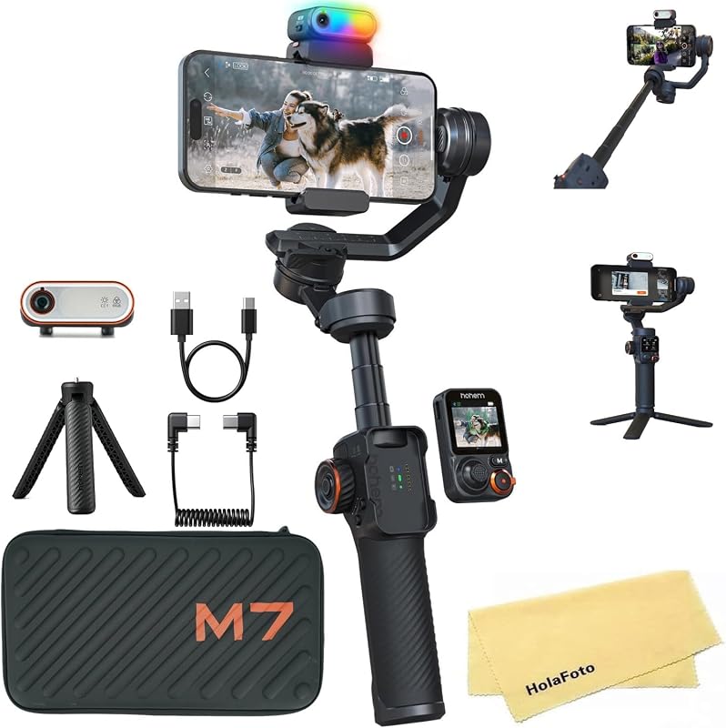 Estabilizador de cardán iSteady M7 para iPhone Android Smartphone, cardán de teléfono con seguimiento AI, luz de relleno, control remoto de pantalla táctil desmontable de 1,4", estabilizador de teléfono para grabación de vídeo, YouTube TikTok Travel