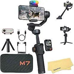 hohem Estabilizador gimbal iSteady M7 para smartphone iPhone Android, gimbal de telefone com rastreamento de IA, luz de preenchimento, controle remoto removível de tela sensível ao toque de 1,4